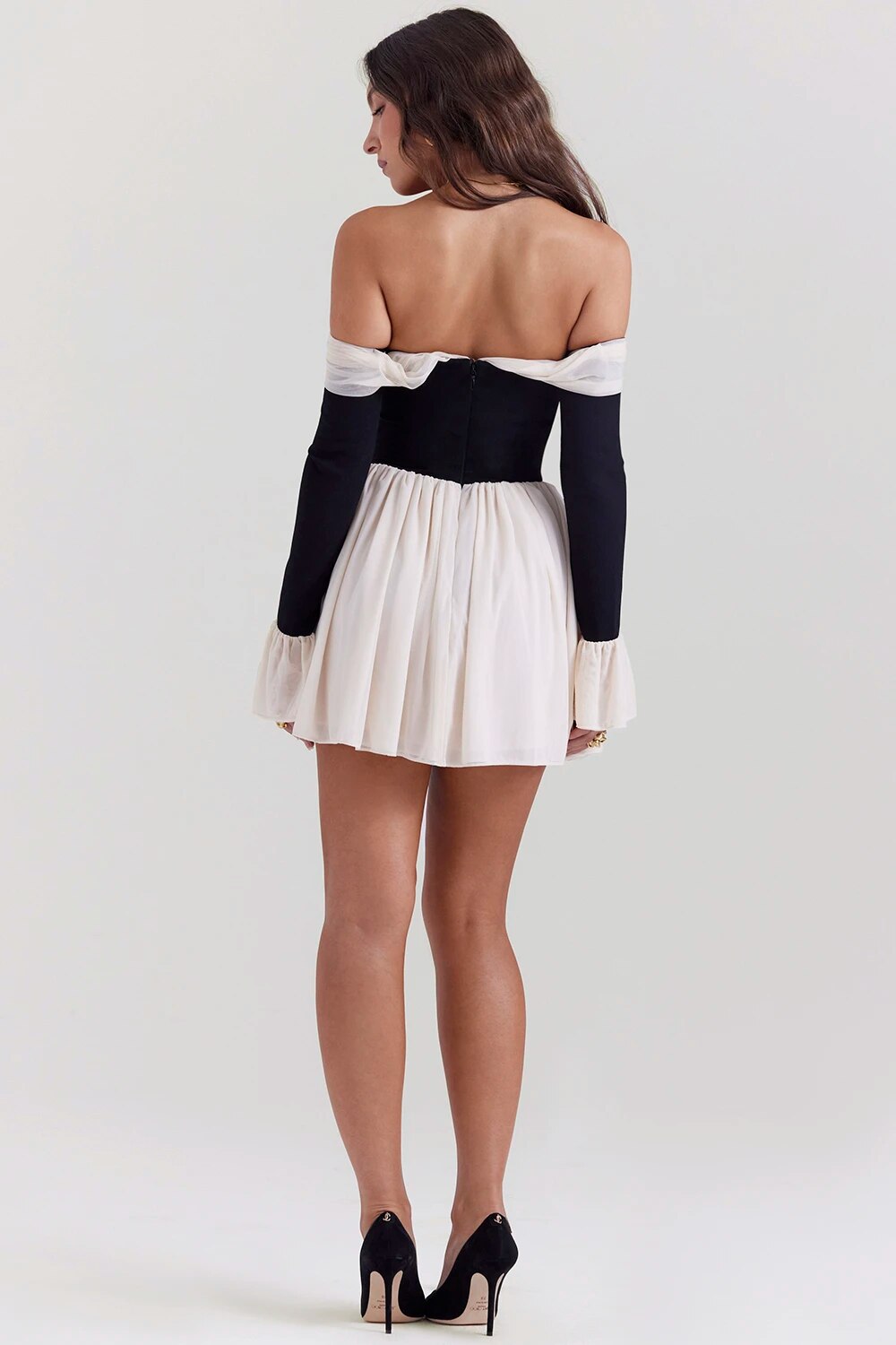 Slash Neck Strapless Long Sleeve Dress