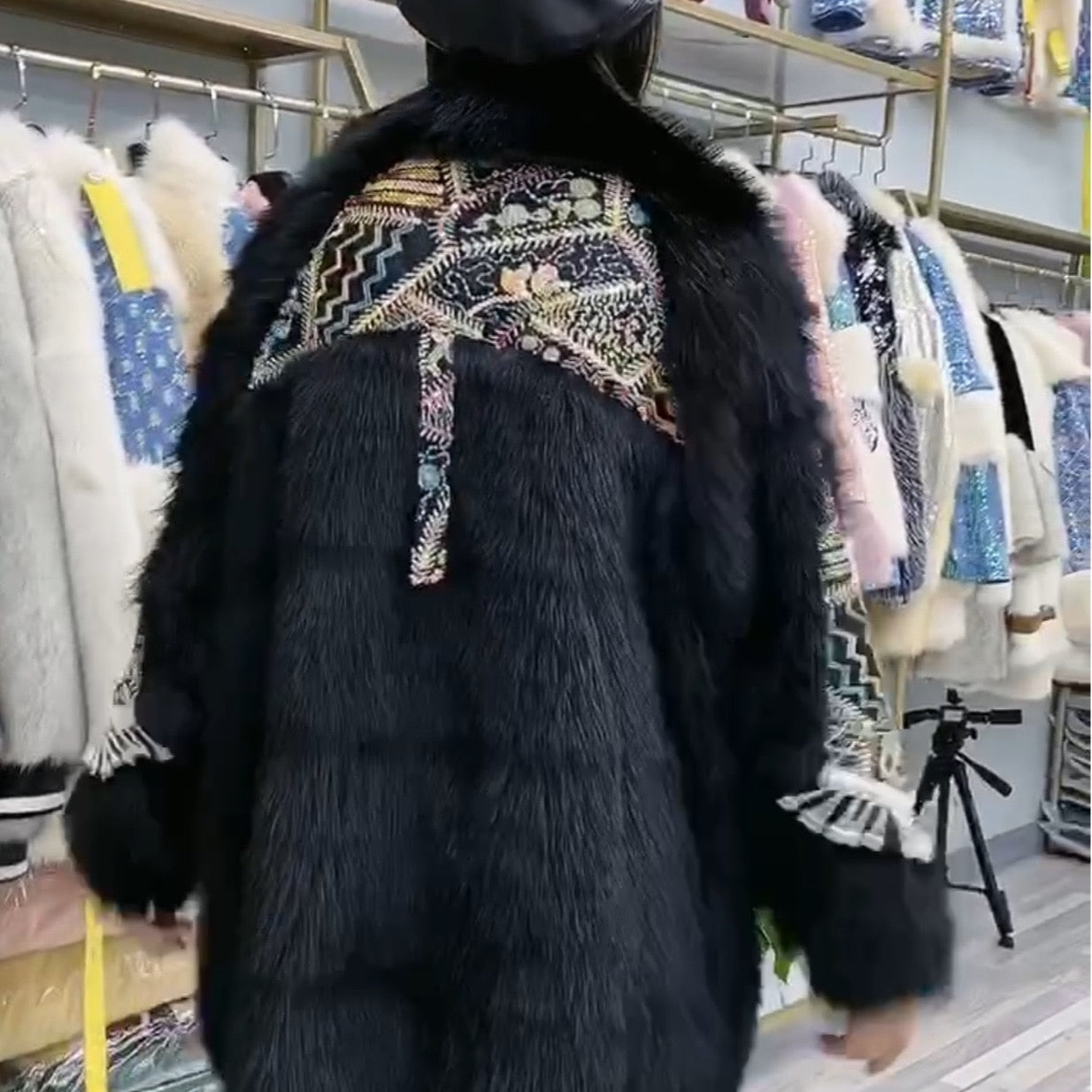 Fur Long Sleeve Imitation Toka Double Face Wool Leather Coat Winter Clothes Heavy Sequins Casual Warm Jacket festival fur coat jacket outerwear