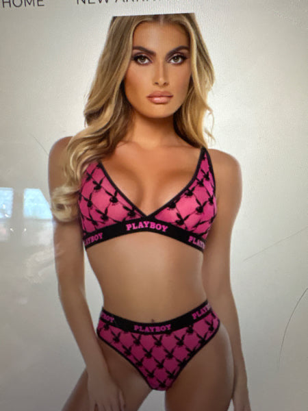 Women's Pink Playboy Logo Print Lingerie Set - Comfortable Fit