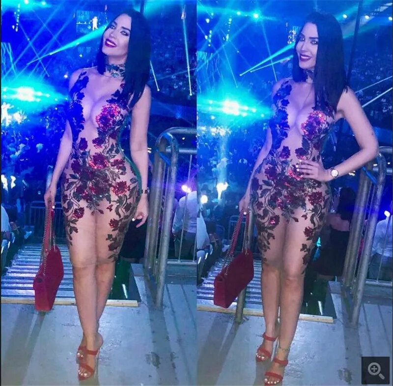 Red Rose Sequin Dress For Elegant Party