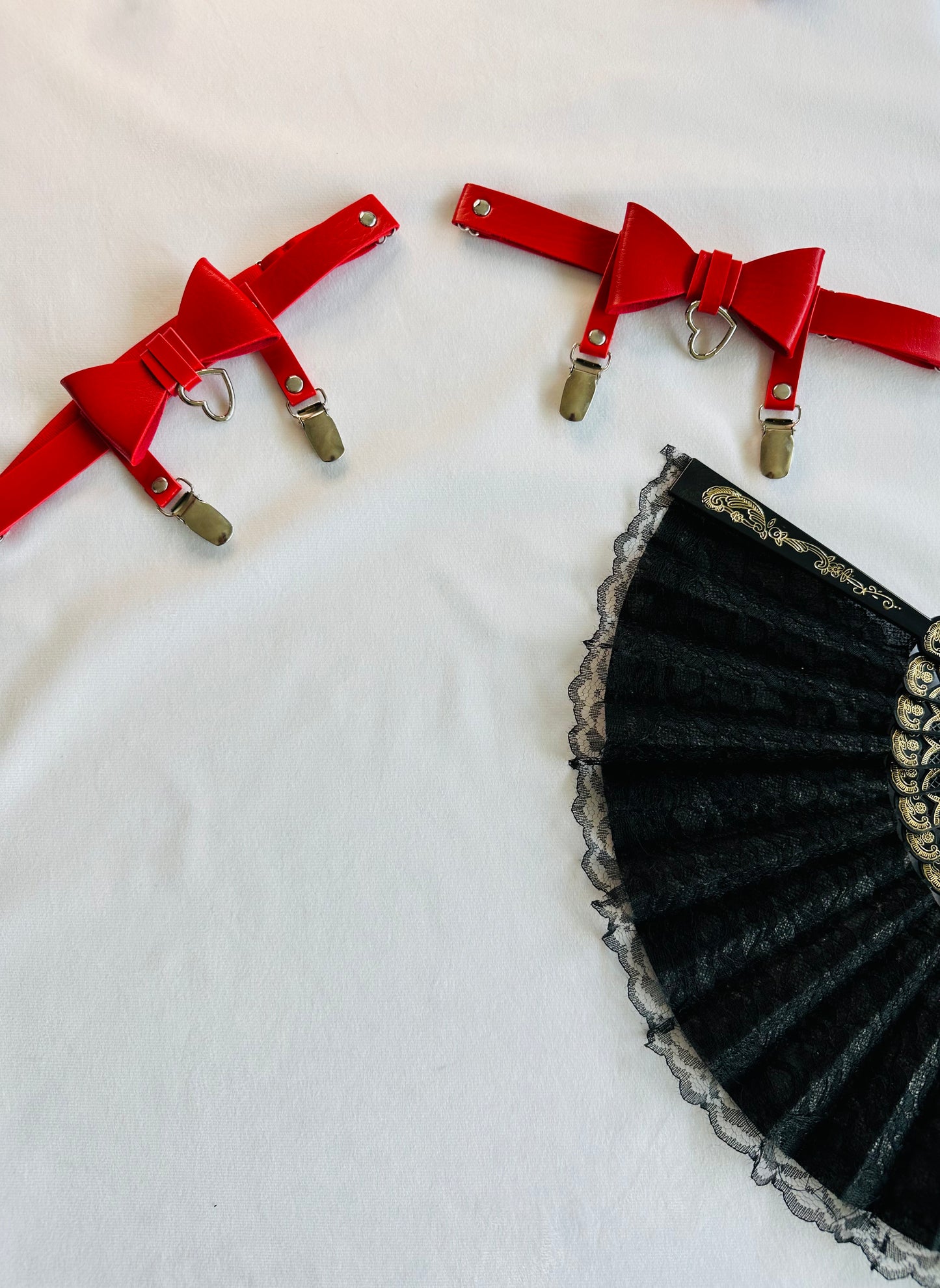 Leather Bow Garter - One Size - Red