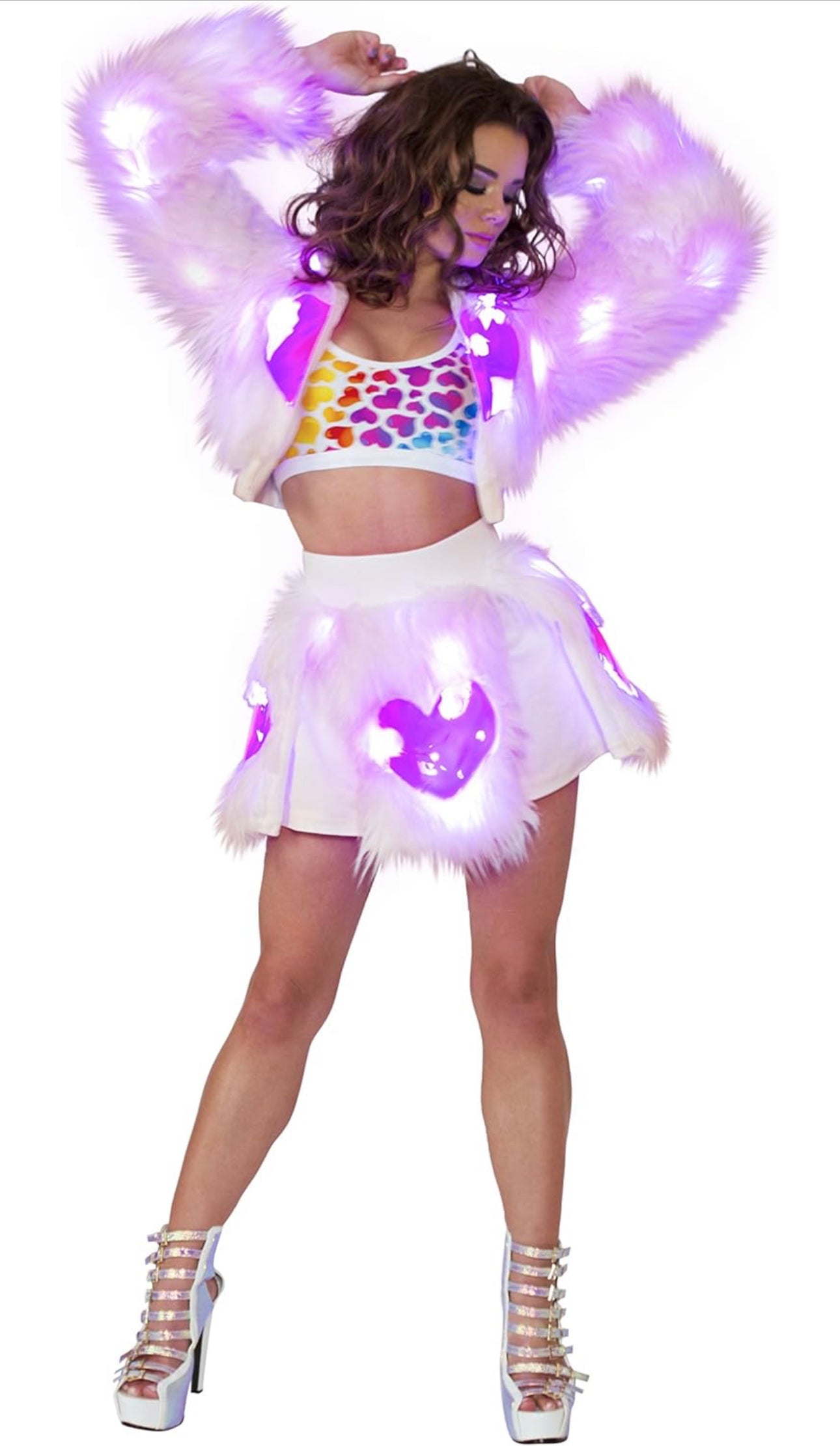 J Valentine White Pink LED light up  Heart Skirt
