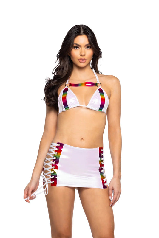 WHITE UNICORN & RAINBOW HARNESS TRIANGLE TOP AND LACE-UP SKIRT