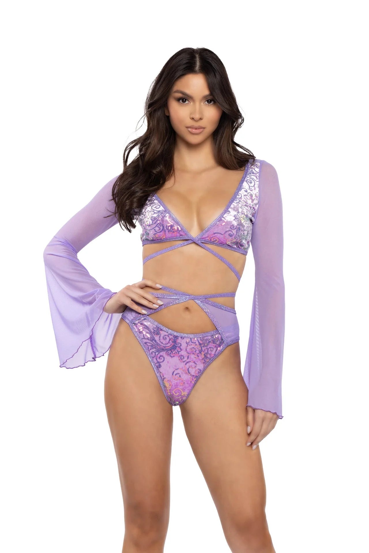 SEQUIN VELVET & MESH WRAP TOP AND BOTTOM