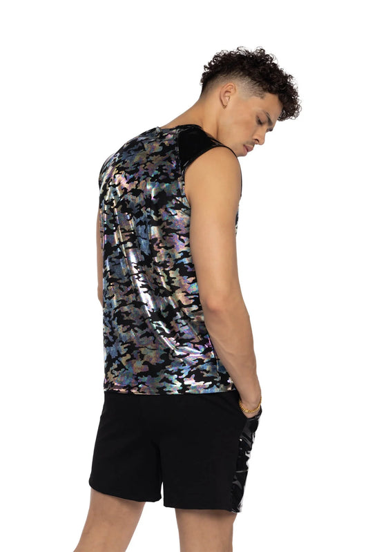 TWO-TONE BOARD SHORT AND SLEEVELESS SHIRT