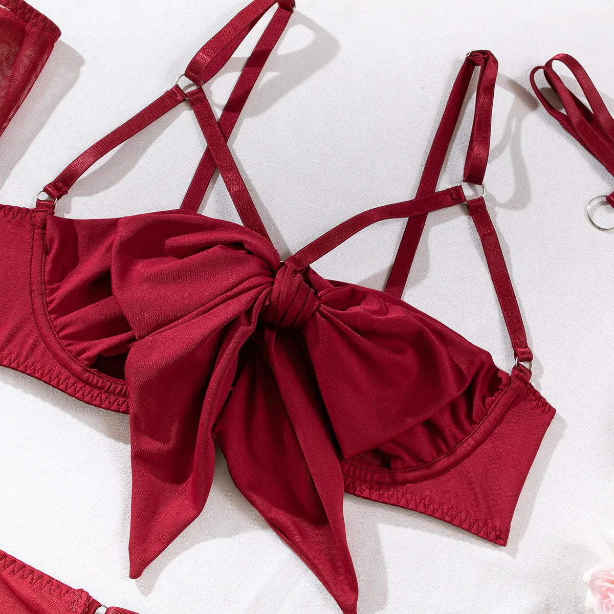 Lingerie Open Bra Silk Underwear Gloves Set