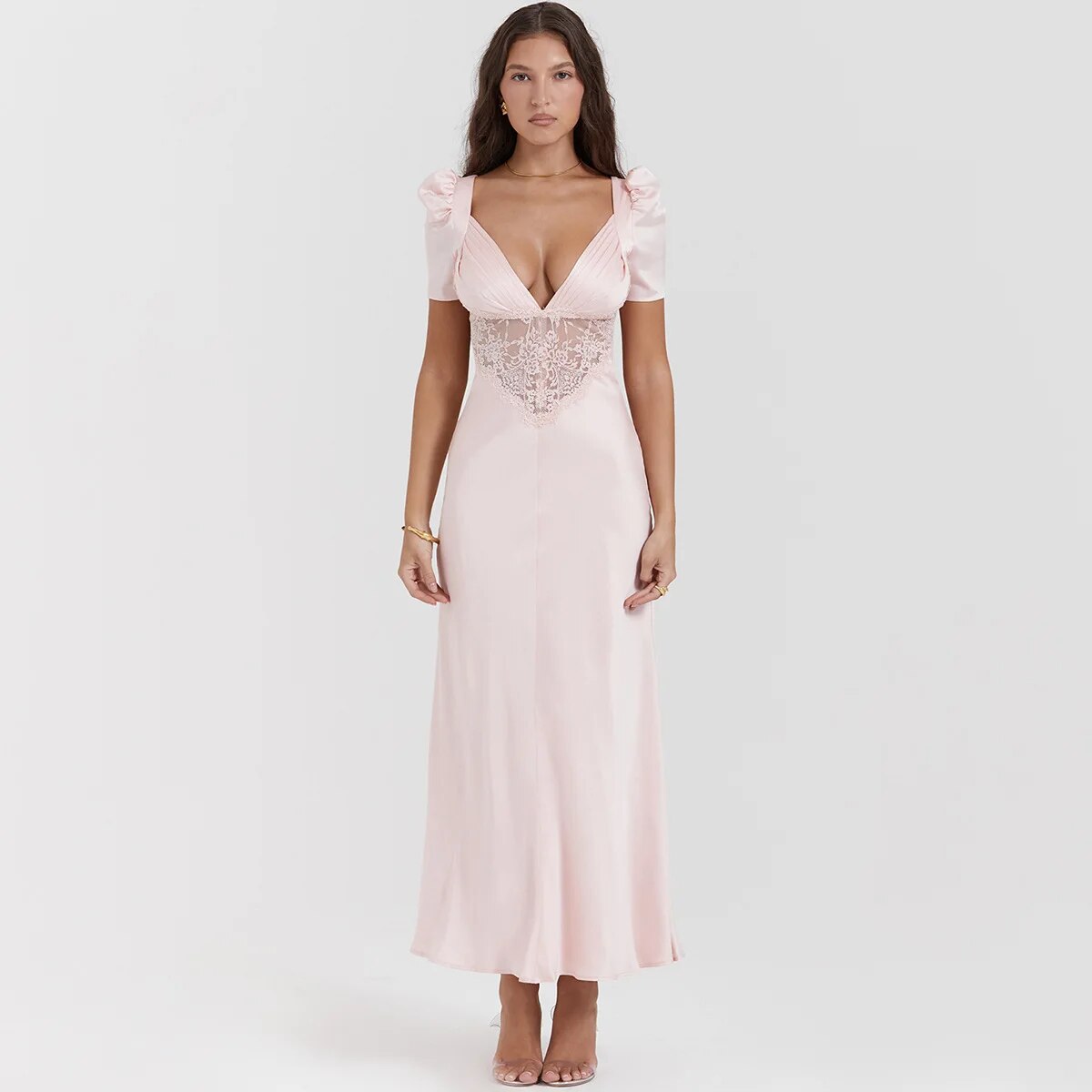 "Blush Enchantment" Silk Midi Dress with Lace Detailing - Also in Serene Blue y2k Fairycore