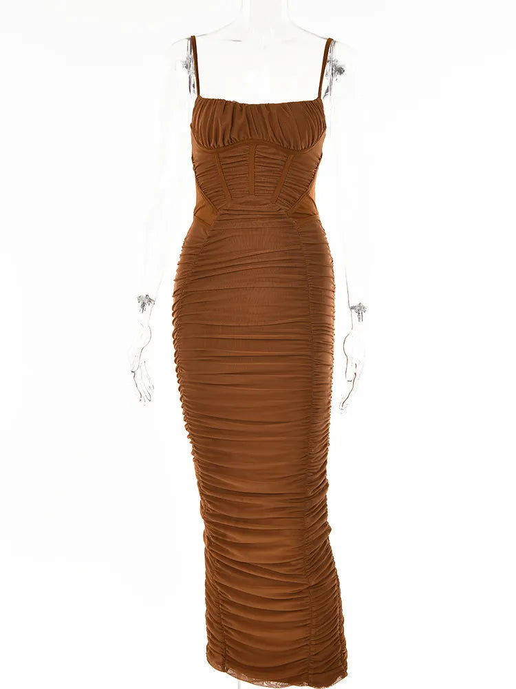 Chic Ruched Corset  Bodycon Midi Dress in Earthy and Jewel Tones