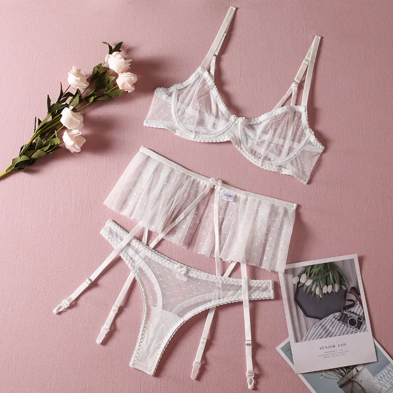 White bridal erotic lingerie set small skirt with steel ring single layer see-through sexy temptation Bride Lingerie Wedding Night Lingerie