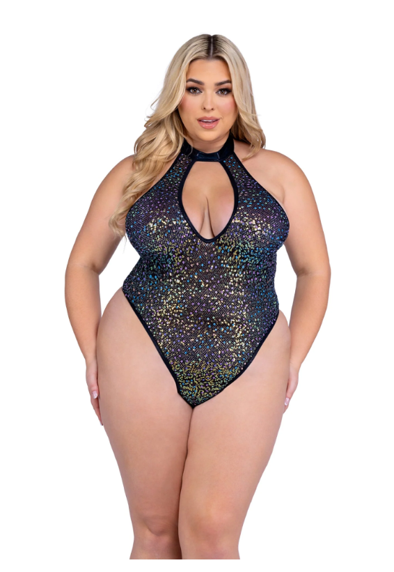 SEQUIN FISHNET KEYHOLE ROMPER