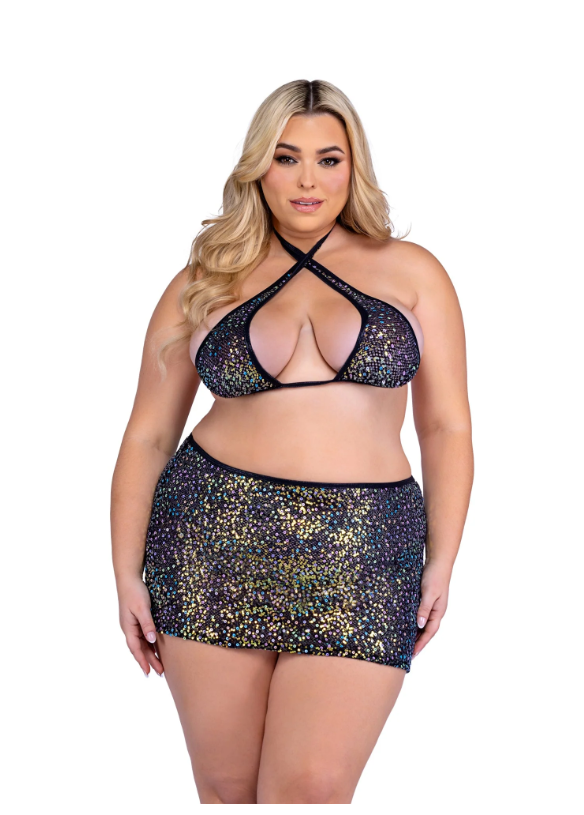 SEQUIN FISHNET CRISS-CROSS TOP AND  FISHNET SKIRT