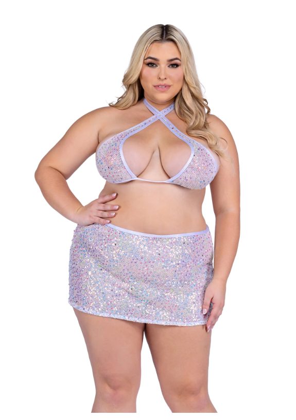 SEQUIN FISHNET CRISS-CROSS TOP AND  FISHNET SKIRT