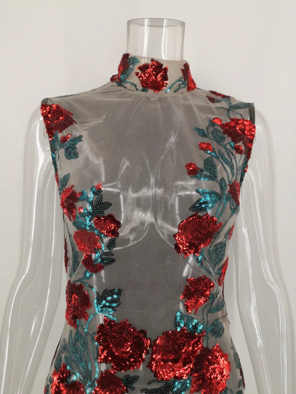 Red Rose Sequin Dress For Elegant Party