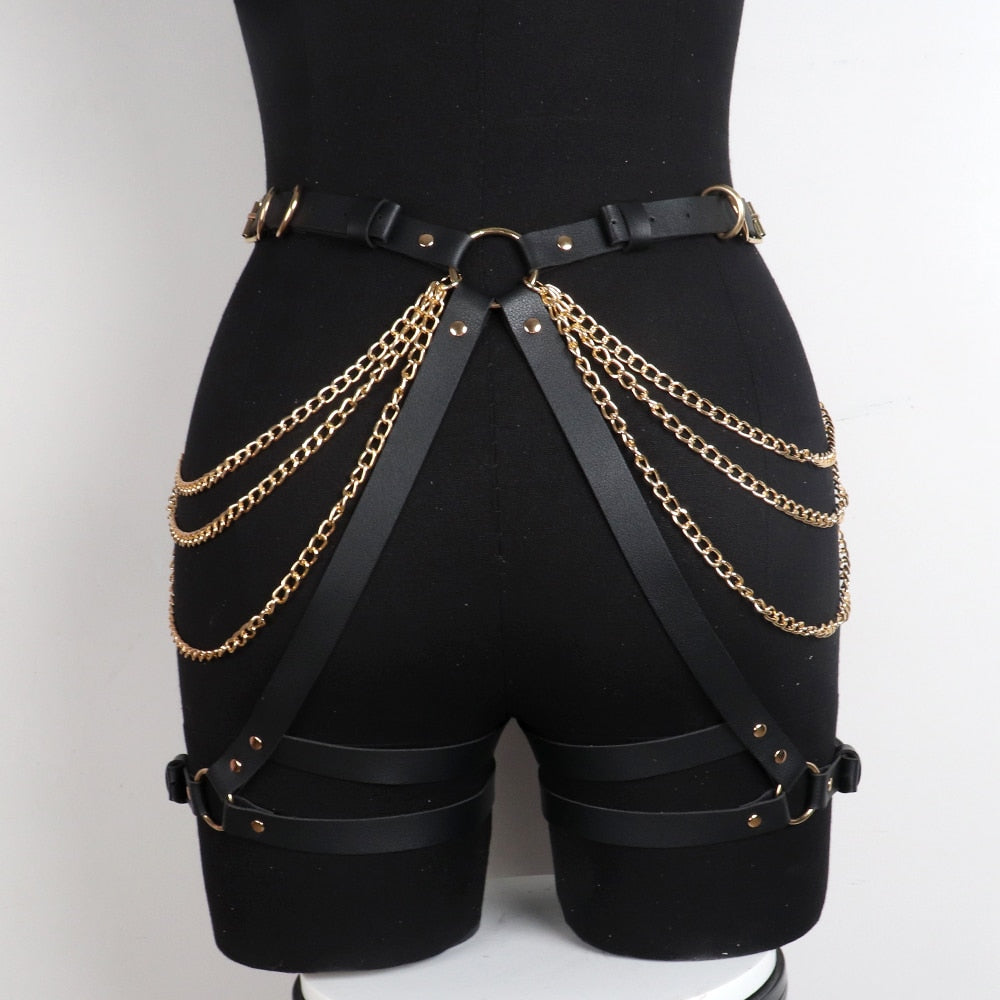 Sexy Goth Harness Gold Chain Bra