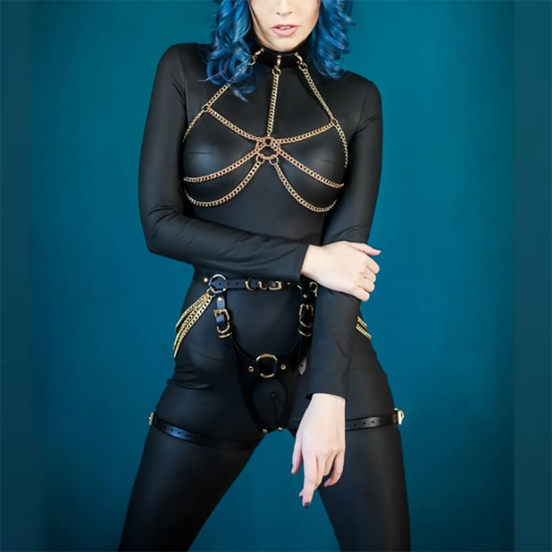 Sexy Goth Harness Gold Chain Bra