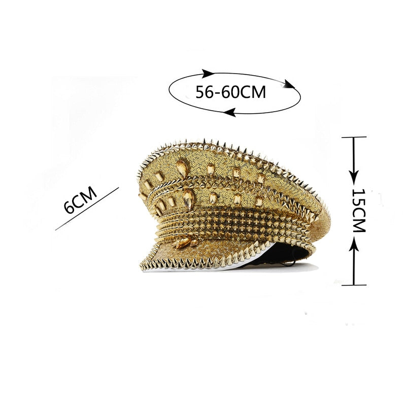 Steampunk Military Hat with Gold Rivet