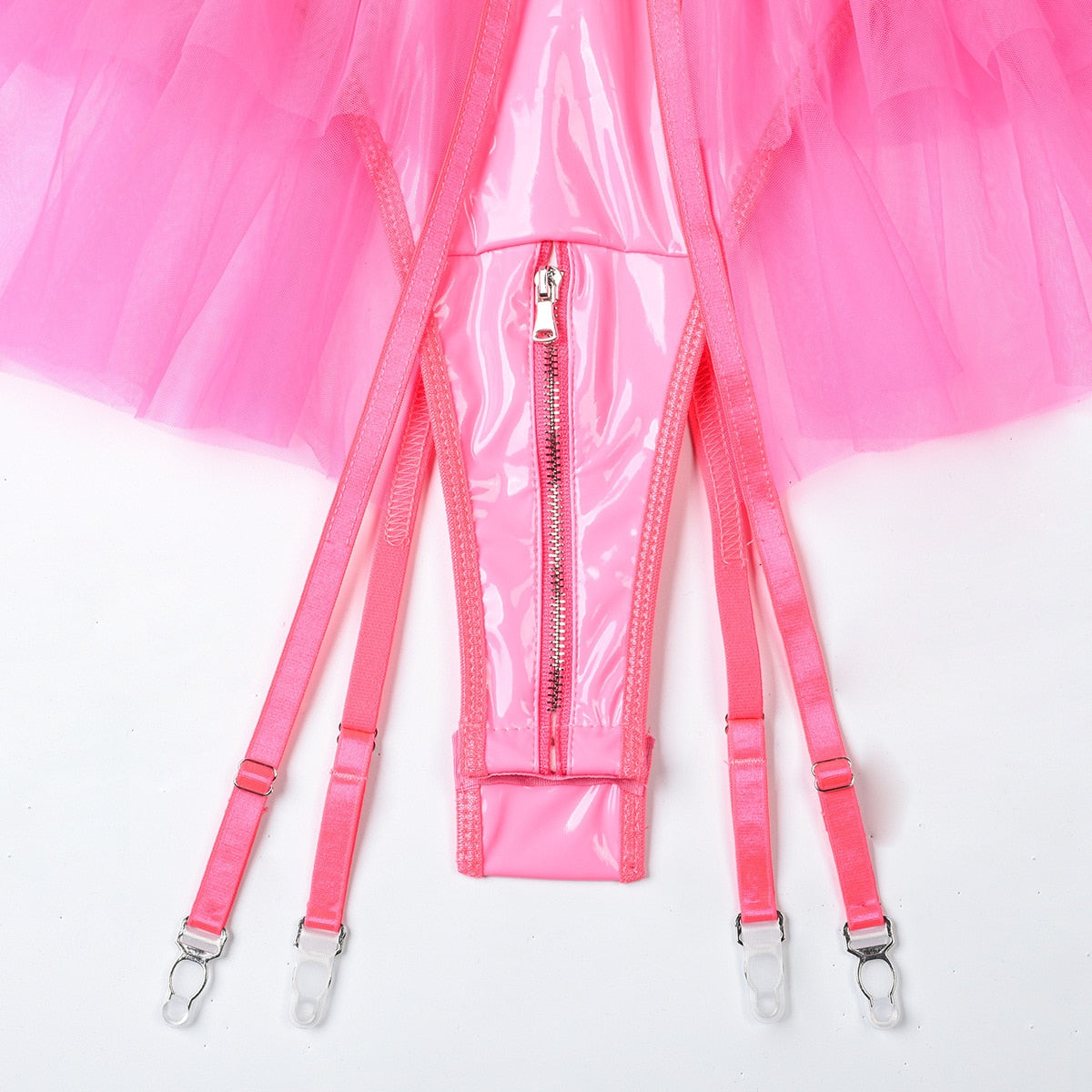 One Piece Leather Women Bodysuit Crotchless Zipper